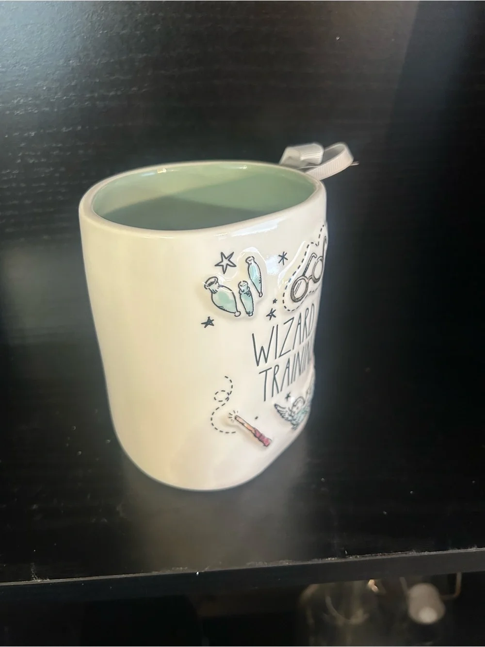 Rae Dunn White Mug with Sage Green Handle - 